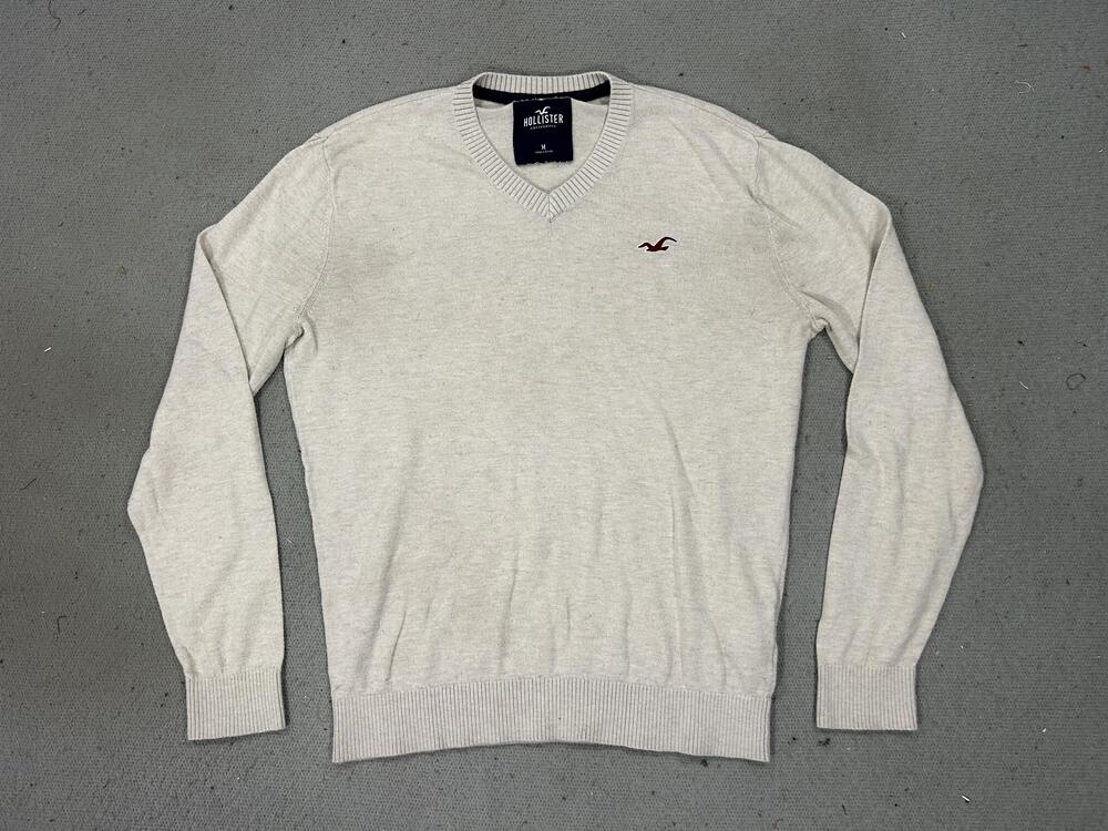 Y2K Hollister Sweater Mens Medium Gray V Neck Pullover Logo Preppy Mallcore